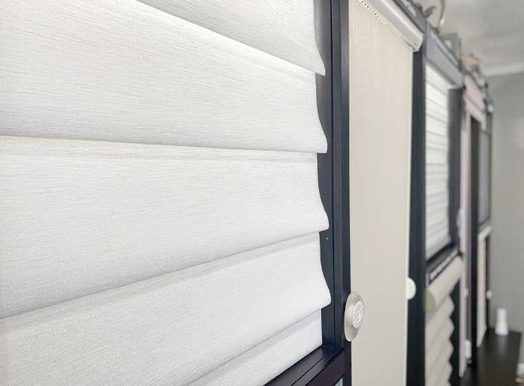 Close-up shot of window covering displays